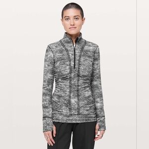 Lululemon Cypress Kiss 1/2 Zip Shirt Size 2 Color Rush Jacquard Black White